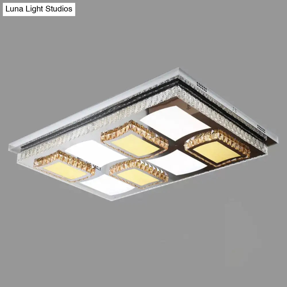 Clear Crystal Led Flush Mount Ceiling Light For Simple Living Room With Block Design