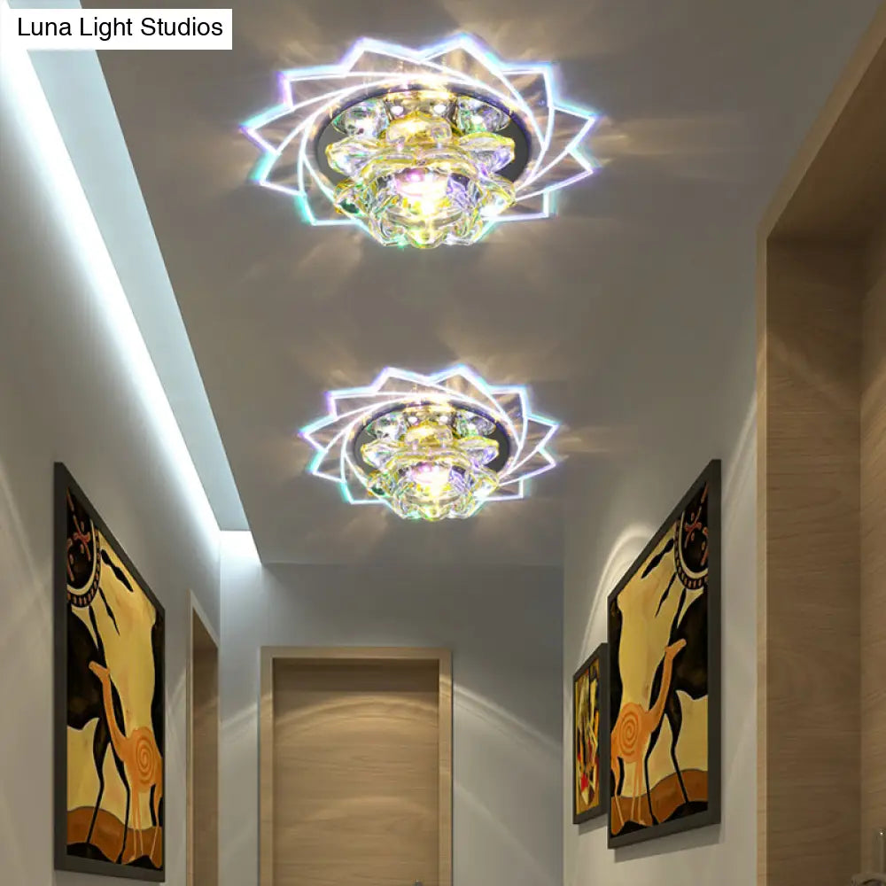 Clear Crystal Led Flush Mount Ceiling Light - Modern Hallway Lighting