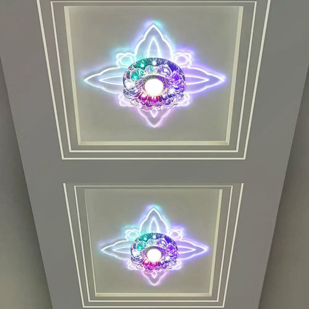 Clear Crystal Led Flush Mount Ceiling Light - Simplicity And Elegance / 3W Multi Color