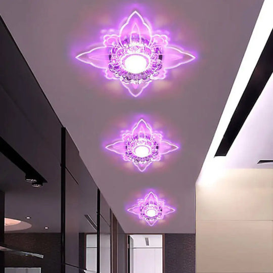 Clear Crystal Led Flush Mount Ceiling Light - Simplicity And Elegance / 3W Purple