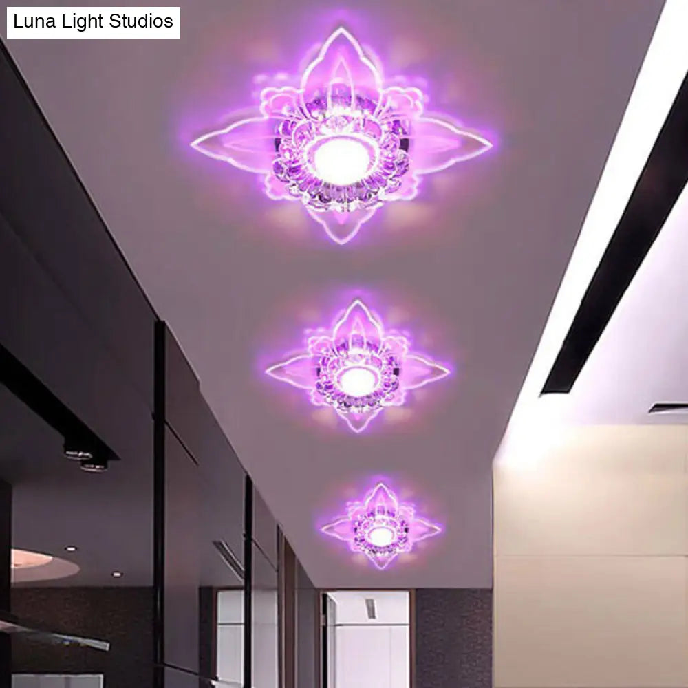 Clear Crystal Led Flush Mount Ceiling Light - Simplicity And Elegance / 3W Purple