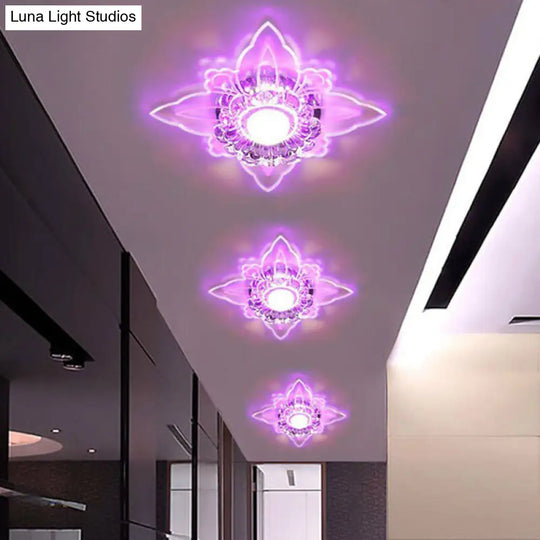 Clear Crystal Led Flush Mount Ceiling Light - Simplicity And Elegance / 3W Purple