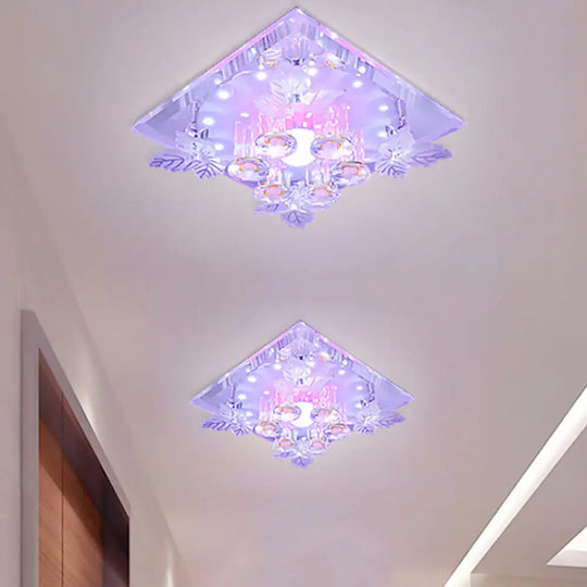 Clear Crystal Led Flush Mount Ceiling Light With Leaf Deco In Warm/White - 7’/9.5’ Width For