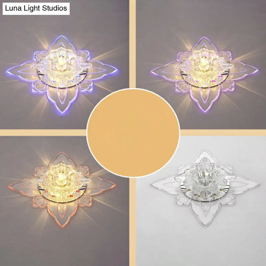 Clear Crystal Led Flushmount Ceiling Light - Floral Shaped Modern Hallway Flush Mount