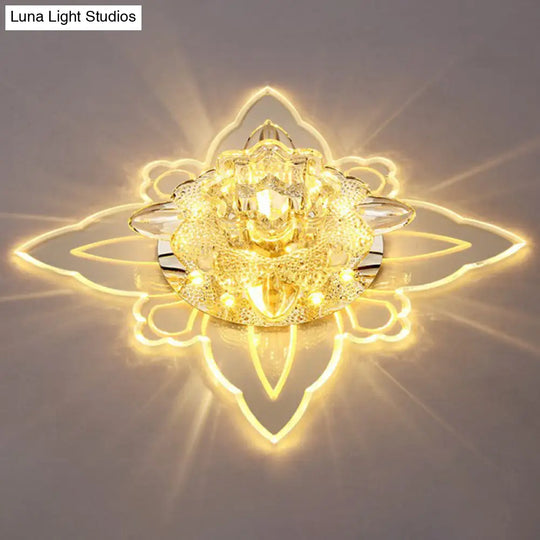 Clear Crystal Led Flushmount Ceiling Light - Floral Shaped Modern Hallway Flush Mount