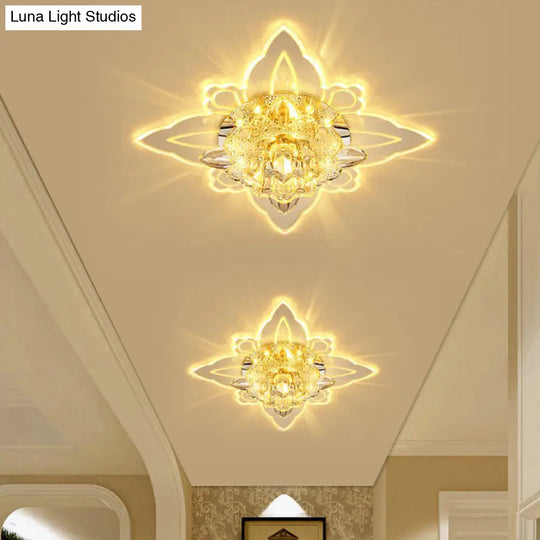 Clear Crystal Led Flushmount Ceiling Light - Floral Shaped Modern Hallway Flush Mount / Warm