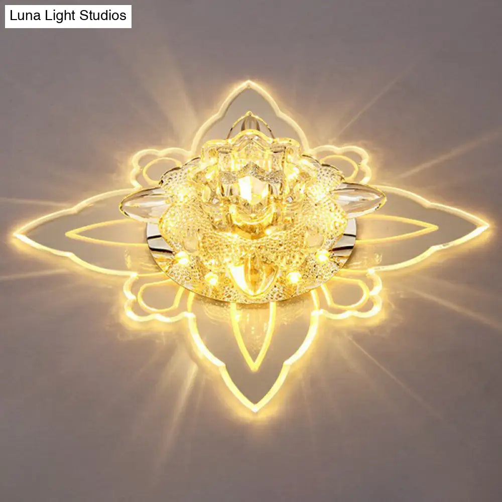 Clear Crystal Led Flushmount Ceiling Light - Floral Shaped Modern Hallway Flush Mount