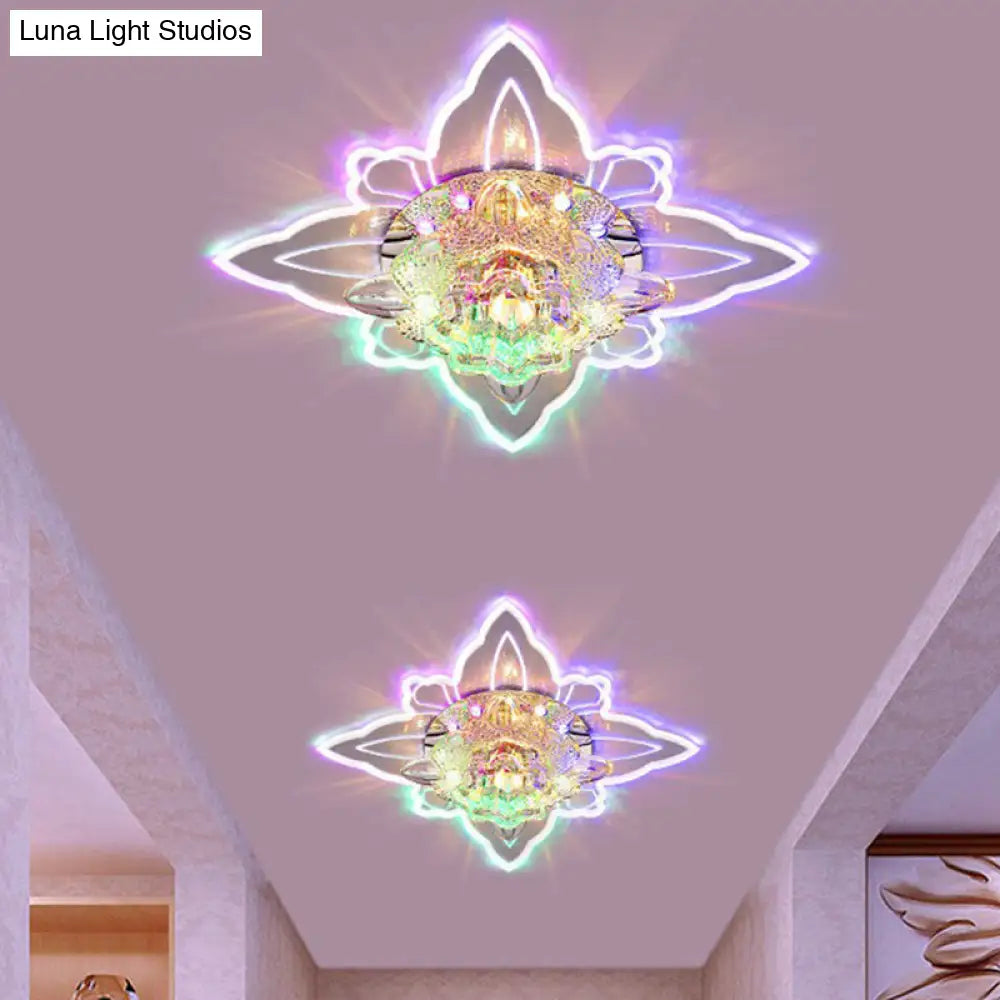 Clear Crystal Led Flushmount Ceiling Light - Floral Shaped Modern Hallway Flush Mount / Multi Color