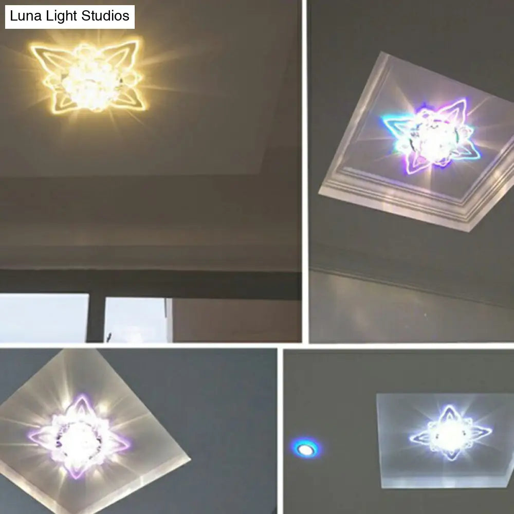 Clear Crystal Led Flushmount Ceiling Light - Floral Shaped Modern Hallway Flush Mount / Fourth Gear