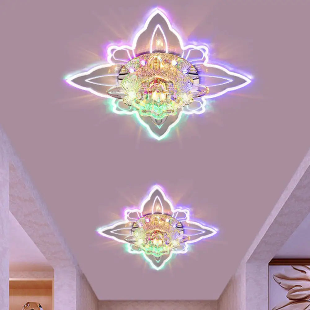 Clear Crystal Led Flushmount Ceiling Light - Floral Shaped Modern Hallway Flush Mount / Multi Color