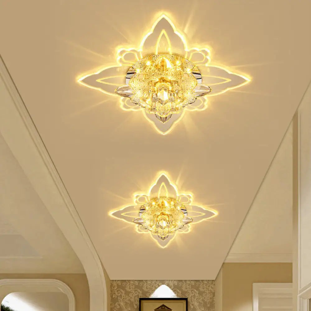 Clear Crystal Led Flushmount Ceiling Light - Floral Shaped Modern Hallway Flush Mount / Warm