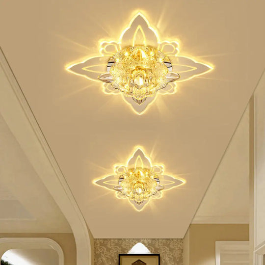 Clear Crystal Led Flushmount Ceiling Light - Floral Shaped Modern Hallway Flush Mount / Warm