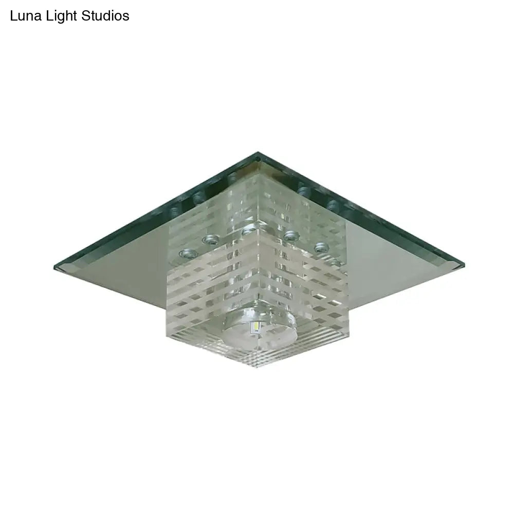 Clear Crystal Led Flushmount Ceiling Light With Beveled Cubic Design - Modern Lighting Fixture