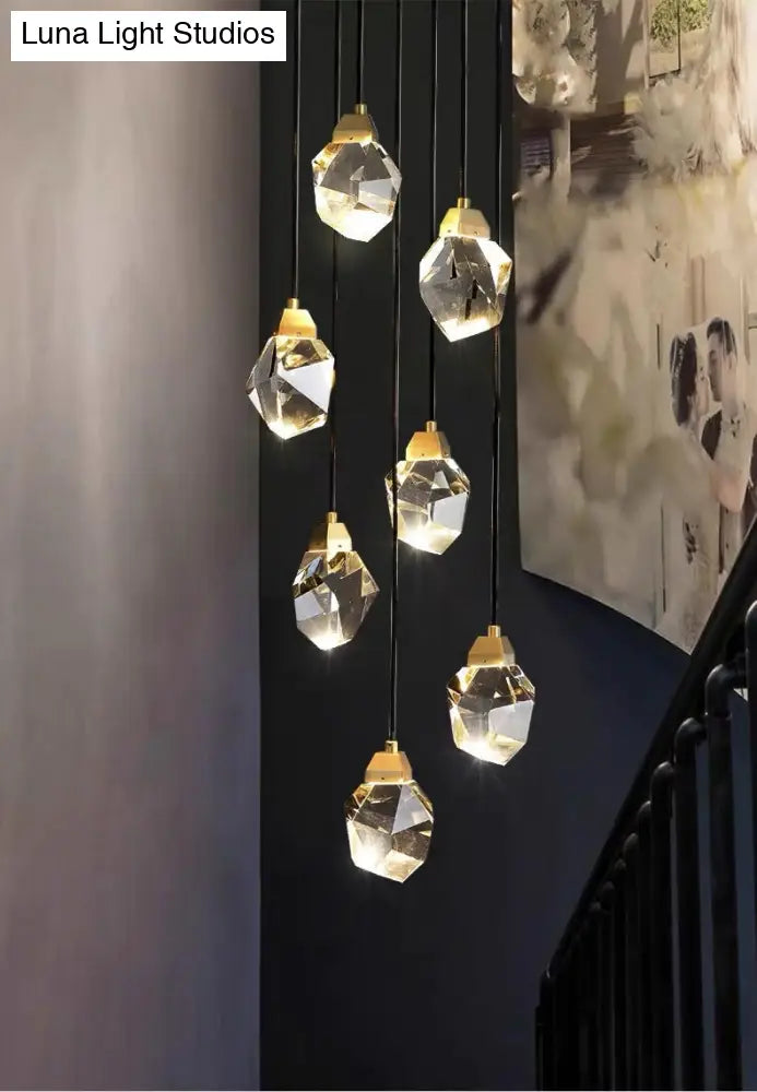 Clear Crystal Led Pendant Light For Dining Room - Elegant Stone Shape Design