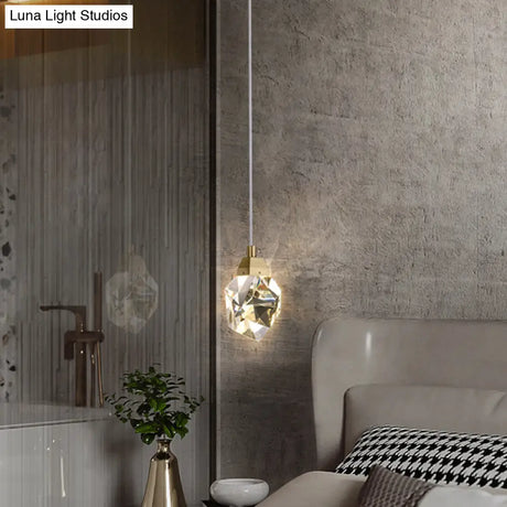 Clear Crystal Led Pendant Light For Dining Room - Elegant Stone Shape Design