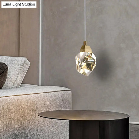 Clear Crystal Led Pendant Light For Dining Room - Elegant Stone Shape Design