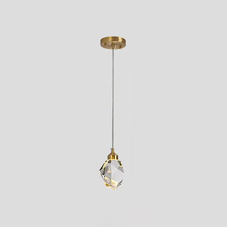 Clear Crystal Led Pendant Light For Dining Room - Elegant Stone Shape Design / Brass