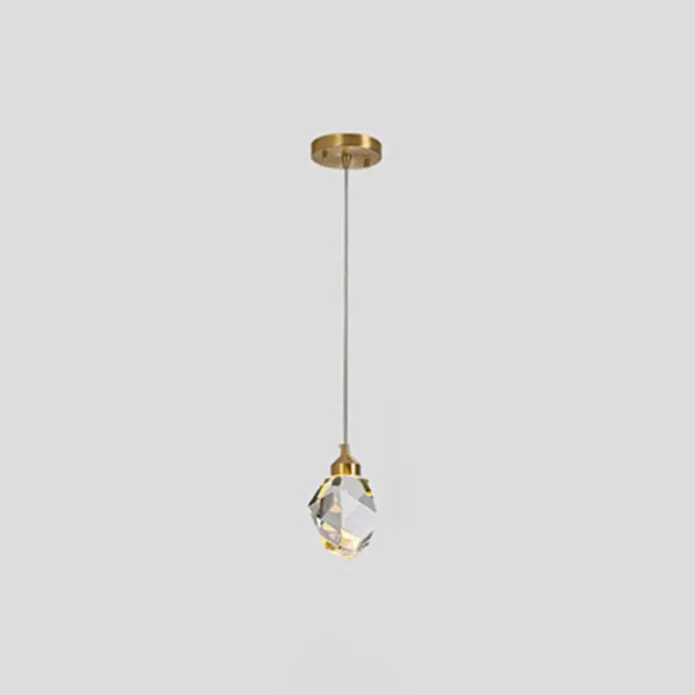 Clear Crystal Led Pendant Light For Dining Room - Elegant Stone Shape Design / Brass-Plated