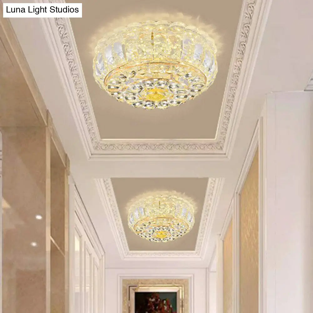 Clear Crystal Led Round Flush Mount Ceiling Light For Hallways / Third Gear