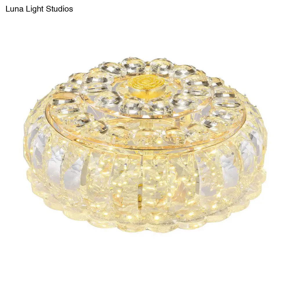 Clear Crystal Led Round Flush Mount Ceiling Light For Hallways