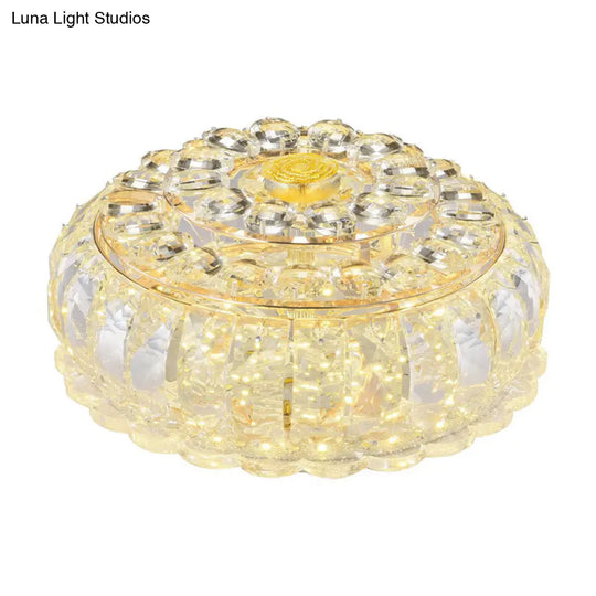 Clear Crystal Led Round Flush Mount Ceiling Light For Hallways