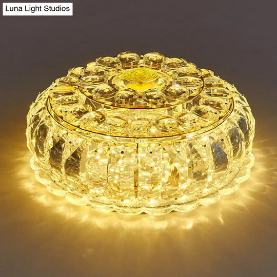 Clear Crystal Led Round Flush Mount Ceiling Light For Hallways / Yellow