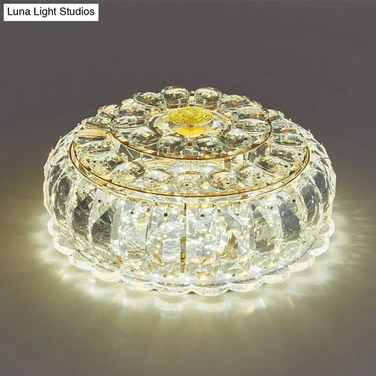 Clear Crystal Led Round Flush Mount Ceiling Light For Hallways