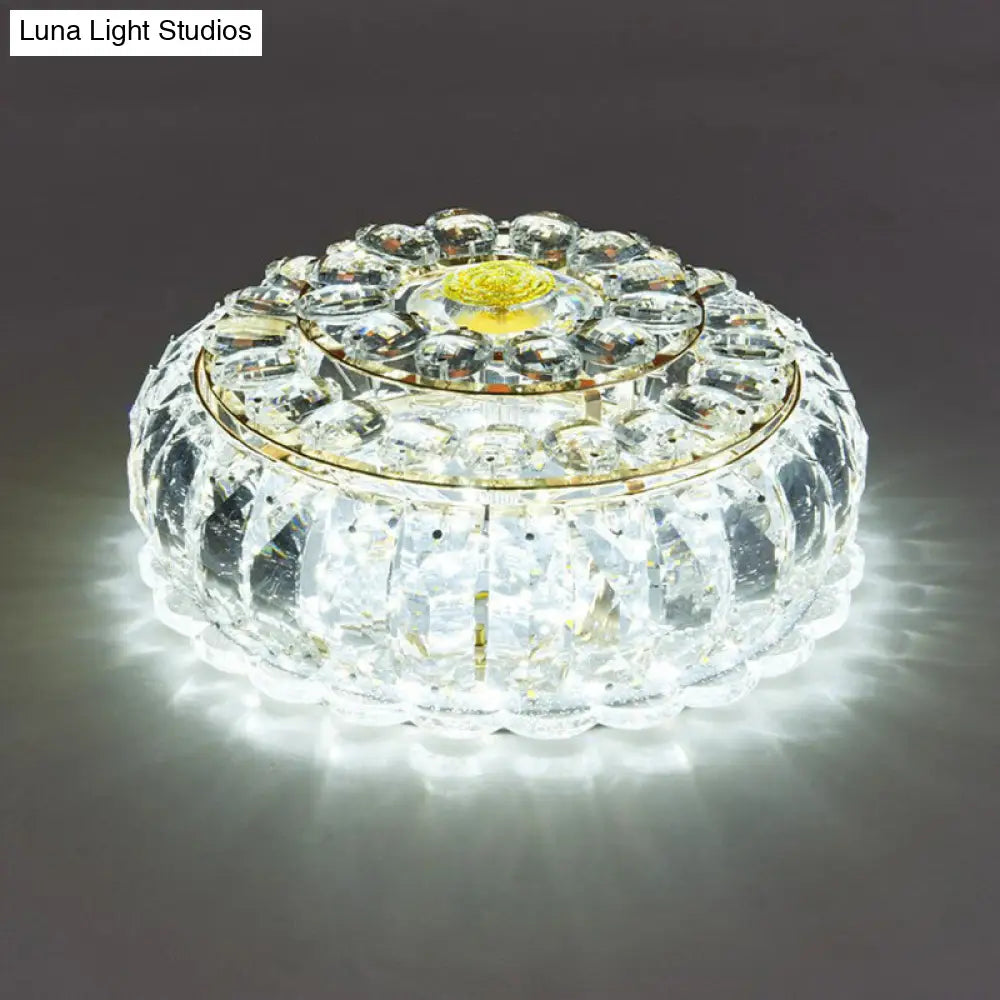 Clear Crystal Led Round Flush Mount Ceiling Light For Hallways / White