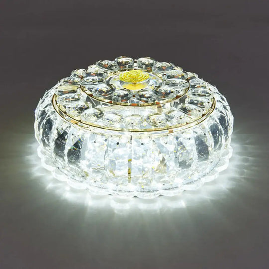 Clear Crystal Led Round Flush Mount Ceiling Light For Hallways / White