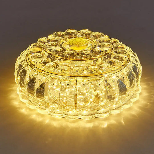 Clear Crystal Led Round Flush Mount Ceiling Light For Hallways / Yellow