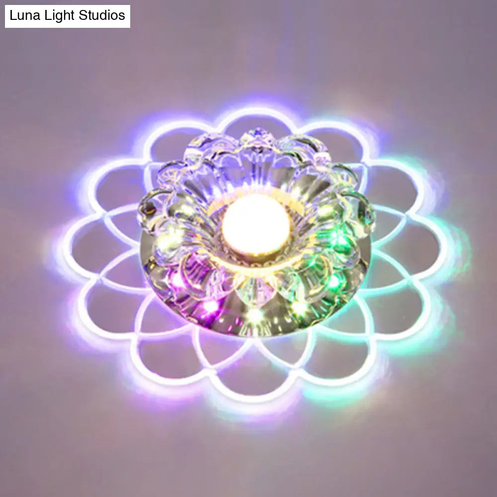 Clear Crystal Led Scalloped Flush Ceiling Light - Modernist Fixture For Hallways / Multi Color