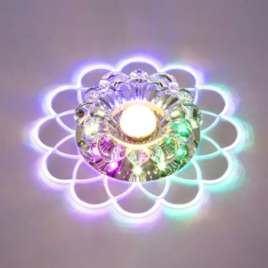 Clear Crystal Led Scalloped Flush Ceiling Light - Modernist Fixture For Hallways / Multi Color