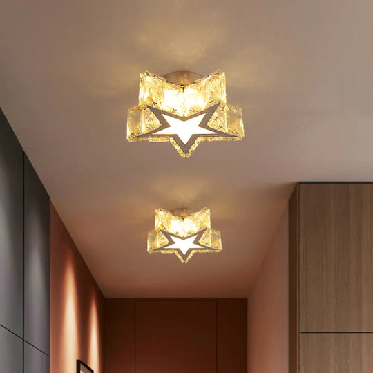 Clear Crystal Led Star Flush Mount Ceiling Light - Contemporary Design For Corridors 6.5’/10’