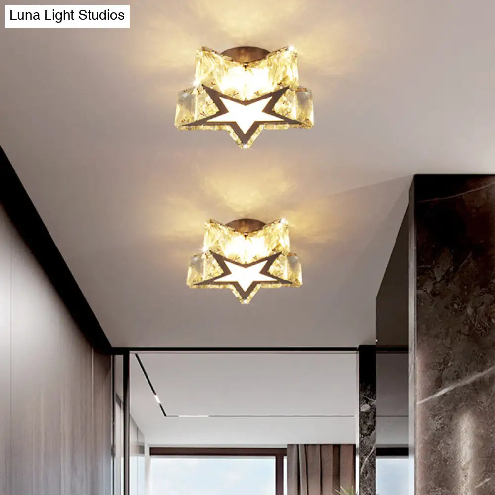 Clear Crystal Led Star Flush Mount Ceiling Light - Contemporary Design For Corridors 6.5/10 Width