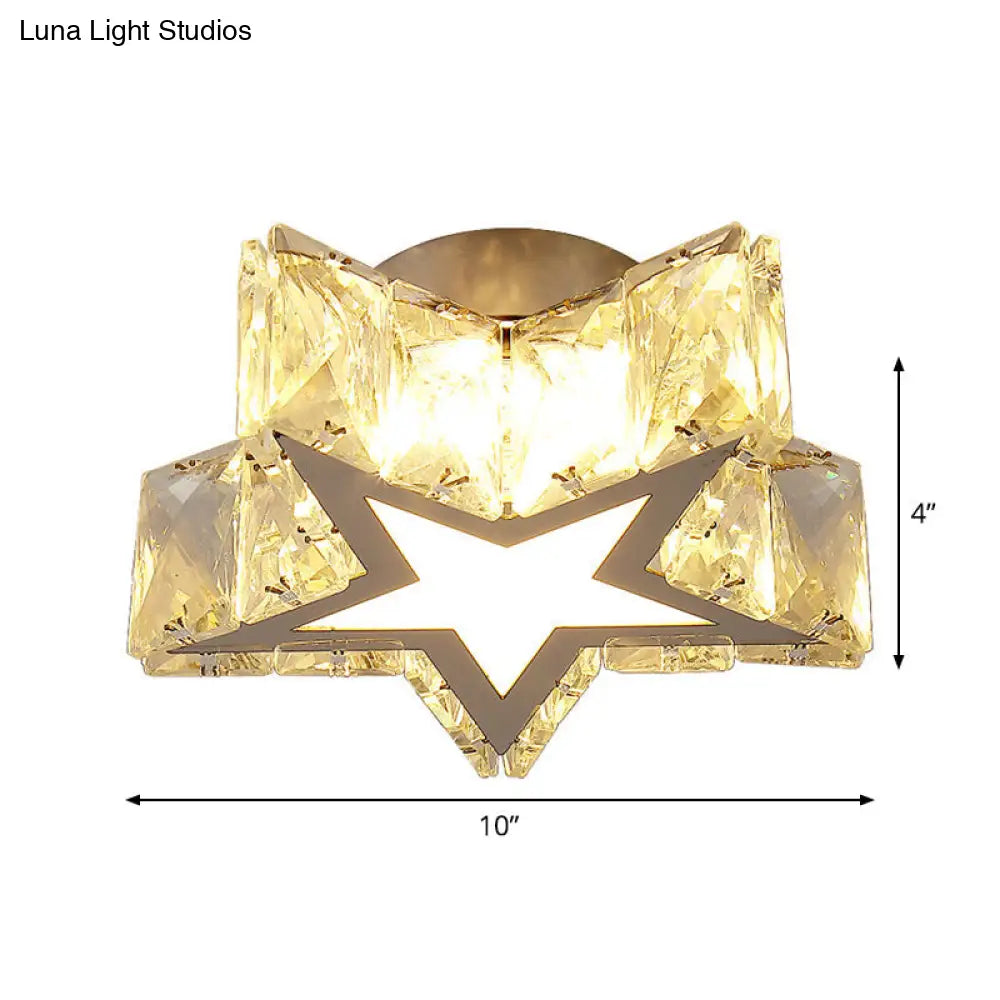 Clear Crystal Led Star Flush Mount Ceiling Light - Contemporary Design For Corridors 6.5/10 Width