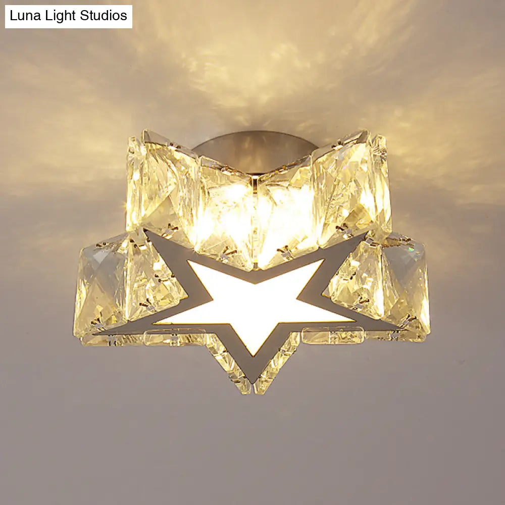 Clear Crystal Led Star Flush Mount Ceiling Light - Contemporary Design For Corridors 6.5’/10’ Width