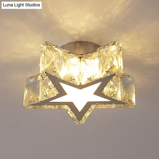 Clear Crystal Led Star Flush Mount Ceiling Light - Contemporary Design For Corridors 6.5’/10’ Width