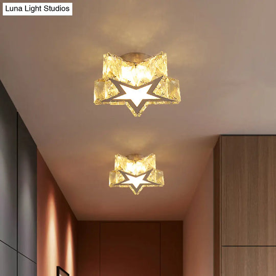 Clear Crystal Led Star Flush Mount Ceiling Light - Contemporary Design For Corridors 6.5/10 Width /