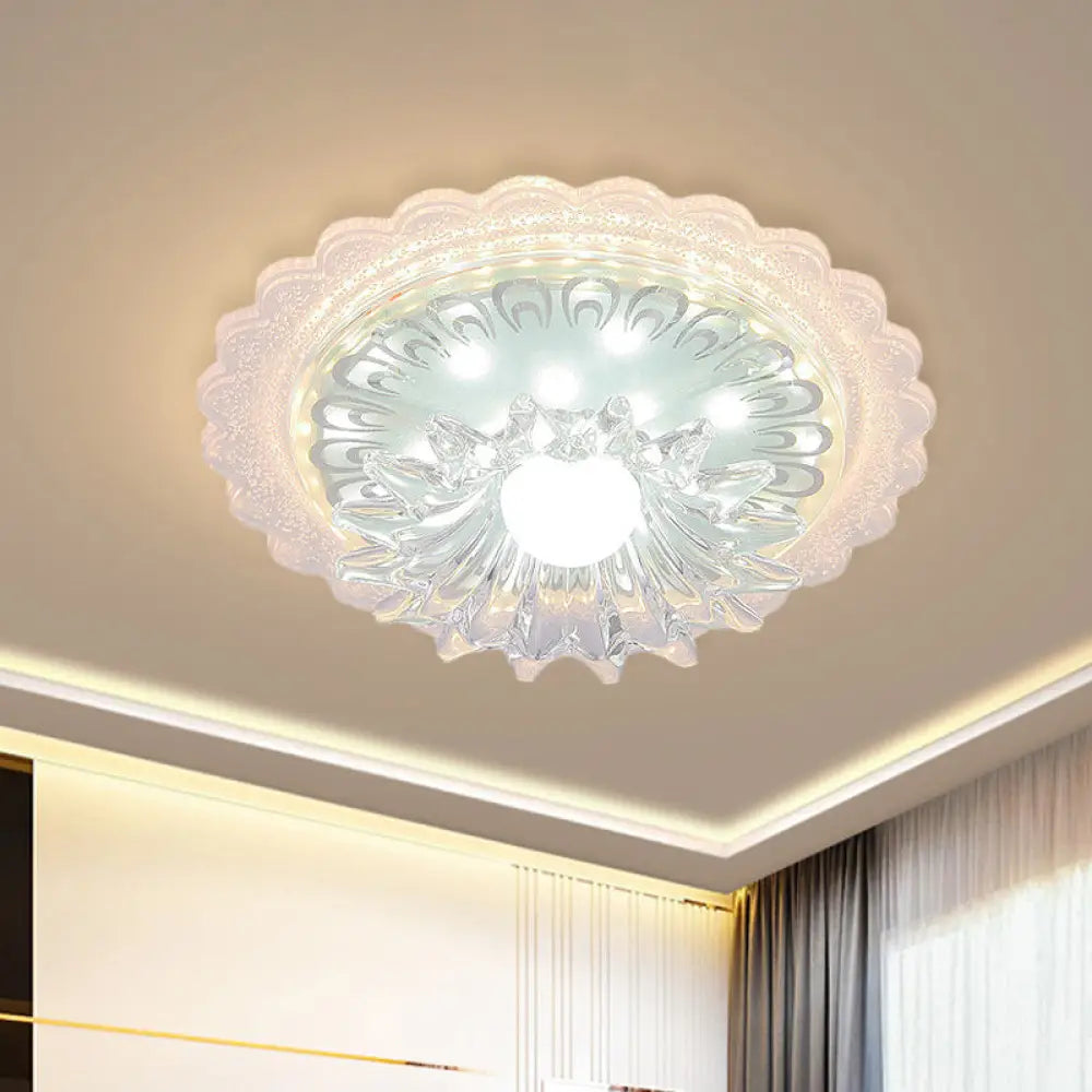 Clear Crystal Mini Ceiling Lamp With Scalloped Design - Led Flush Mount Light For Passageway And