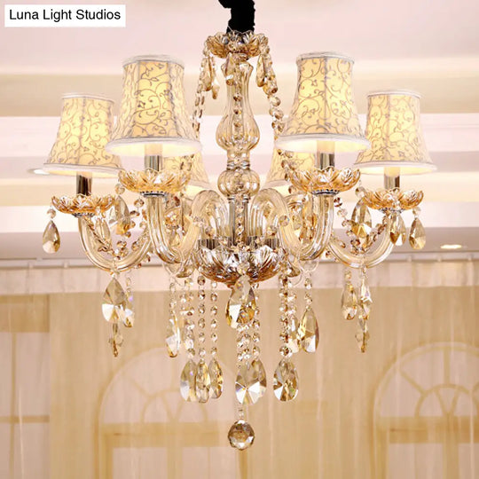 Clear Crystal Modernist Bell Ceiling Chandelier With 6/8 Bulbs - Living Room Pendant Lamp In Beige