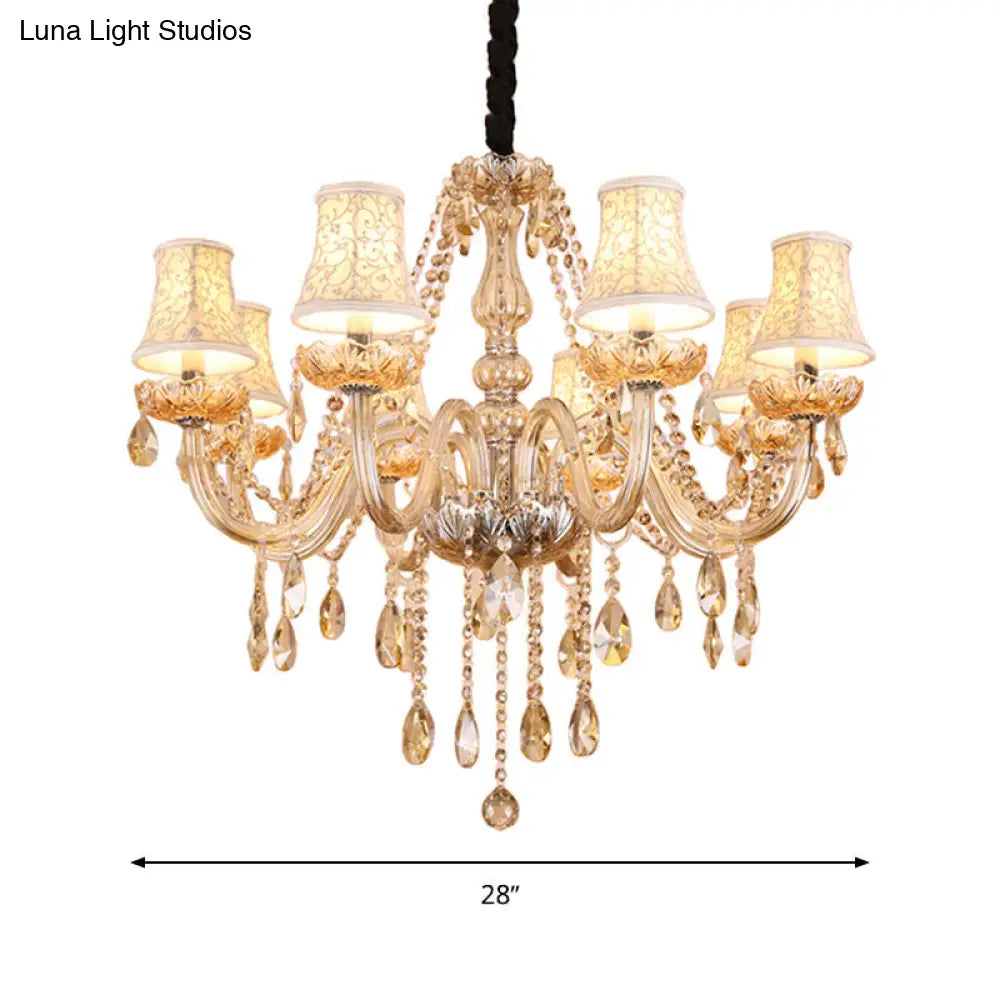 Clear Crystal Bell Chandelier - Modern Living Room Pendant Lamp 6/8 Bulbs Beige 23/28 W