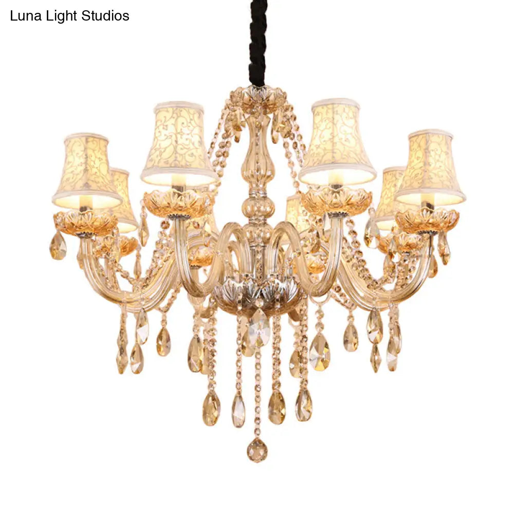 Clear Crystal Bell Chandelier - Modern Living Room Pendant Lamp 6/8 Bulbs Beige 23/28 W