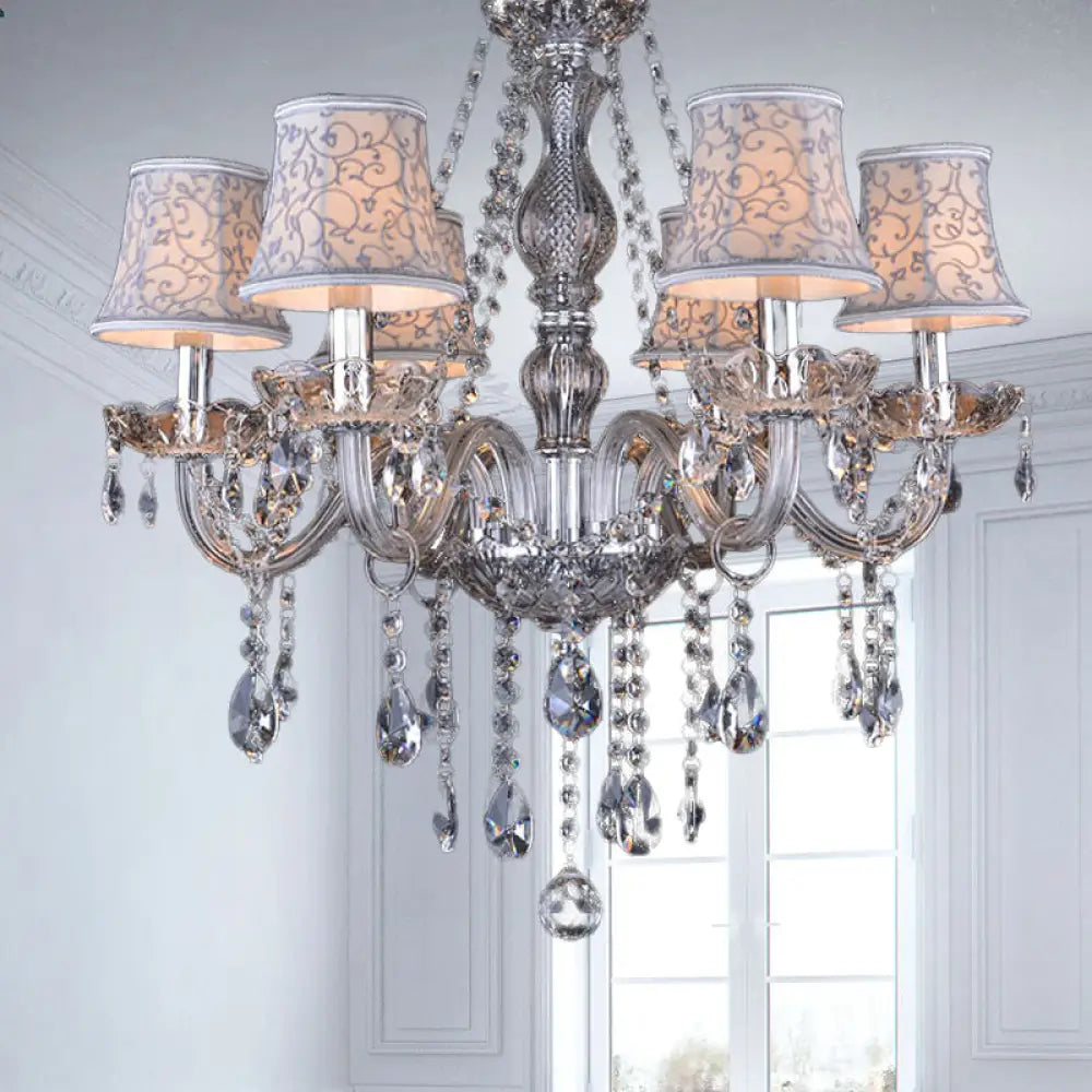 Clear Crystal Modernist Bell Ceiling Chandelier With 6/8 Bulbs - Living Room Pendant Lamp In Beige