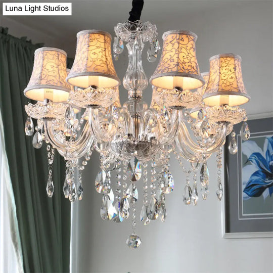 Clear Crystal Bell Chandelier - Modern Living Room Pendant Lamp 6/8 Bulbs Beige 23/28 W