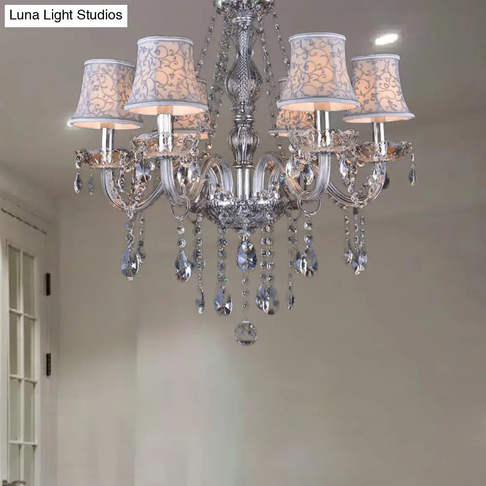 Clear Crystal Bell Chandelier - Modern Living Room Pendant Lamp 6/8 Bulbs Beige 23/28 W