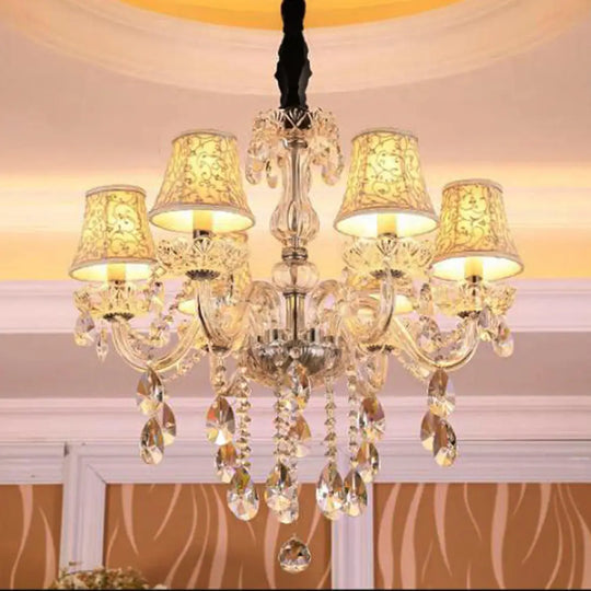 Clear Crystal Modernist Bell Ceiling Chandelier With 6/8 Bulbs - Living Room Pendant Lamp In Beige