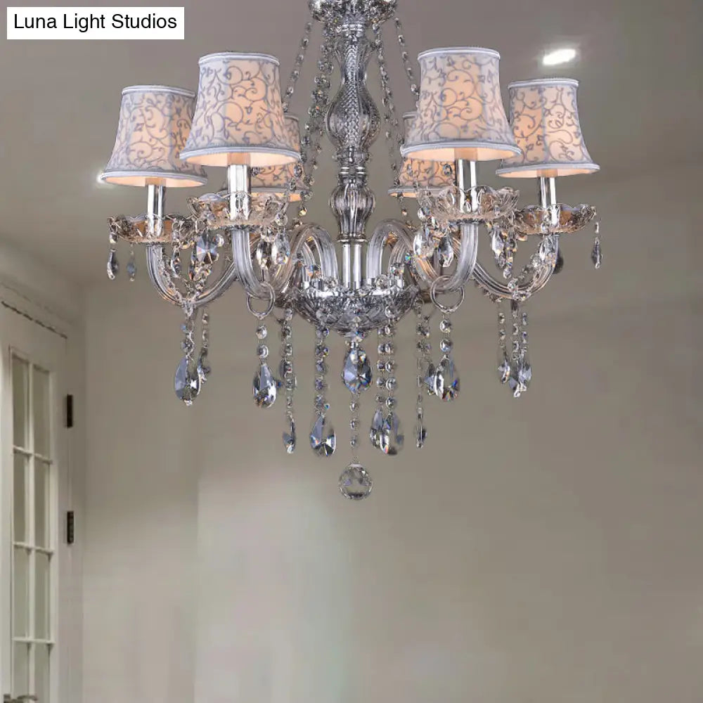 Clear Crystal Modernist Bell Ceiling Chandelier With 6/8 Bulbs - Living Room Pendant Lamp In Beige