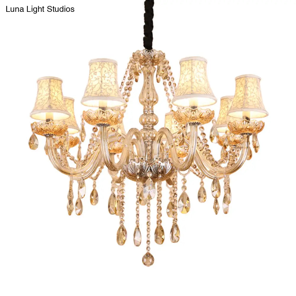 Clear Crystal Modernist Bell Ceiling Chandelier With 6/8 Bulbs - Living Room Pendant Lamp In Beige