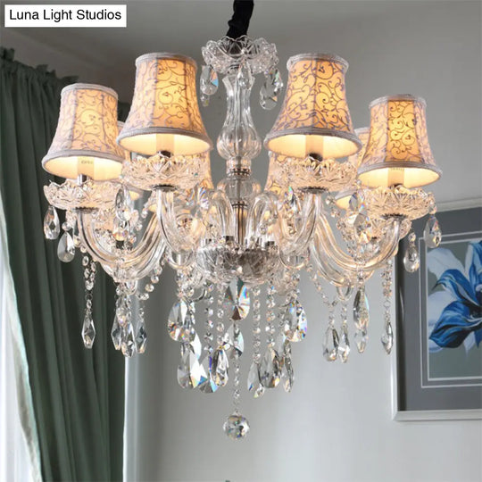 Clear Crystal Modernist Bell Ceiling Chandelier With 6/8 Bulbs - Living Room Pendant Lamp In Beige