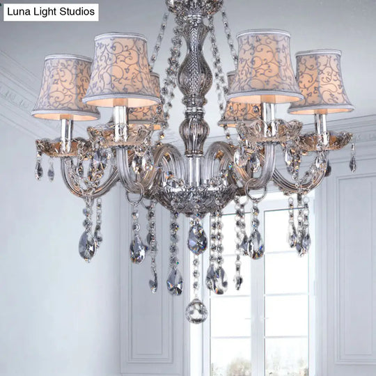 Clear Crystal Bell Chandelier - Modern Living Room Pendant Lamp 6/8 Bulbs Beige 23/28 W / 23